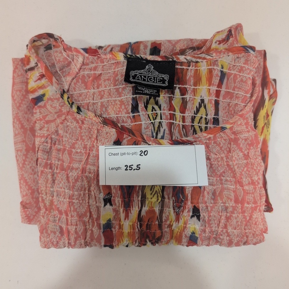 Angie Womens Blouse Top XL Extra Large Boho Print Smocked Long Sleeve - Picture 4 of 4